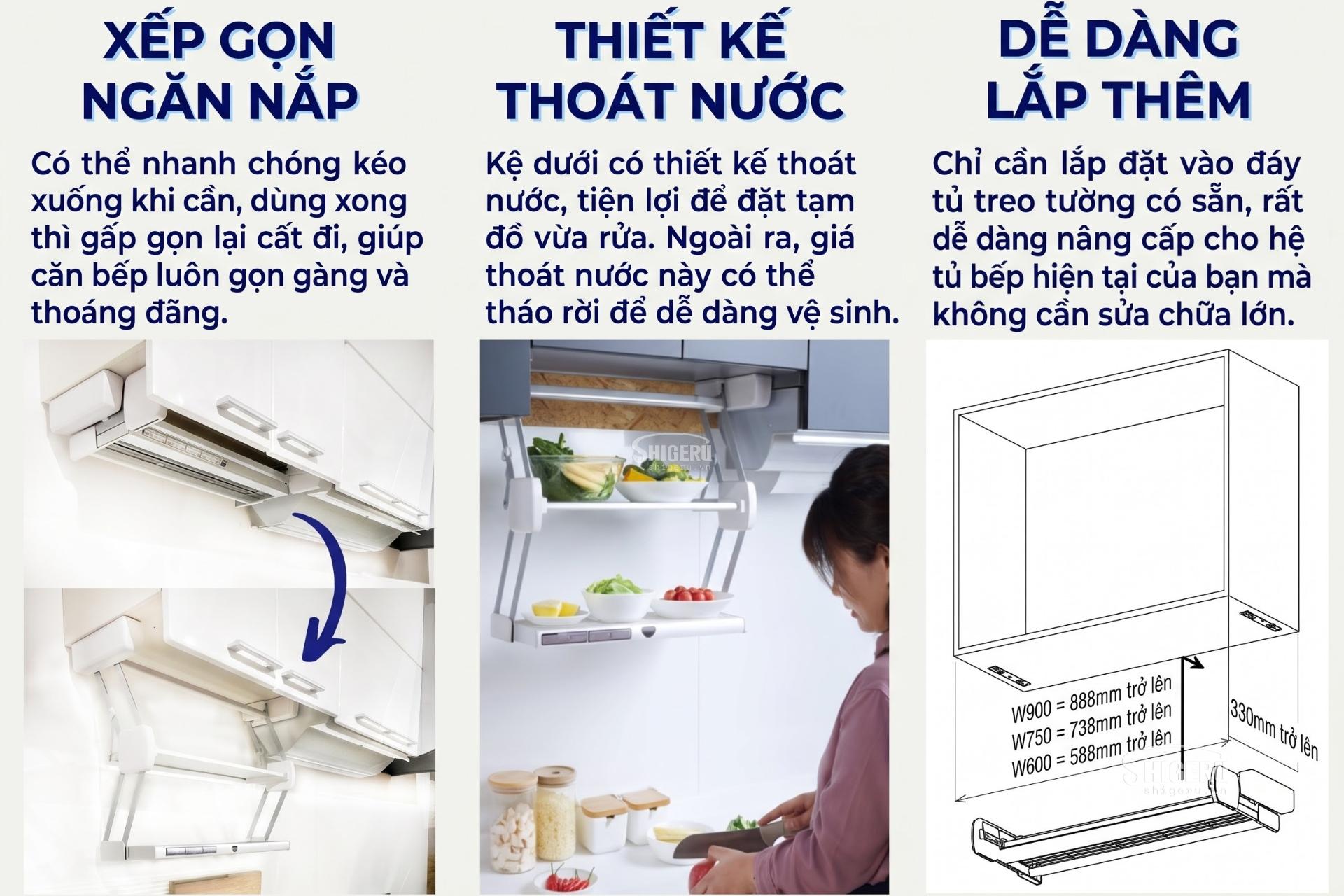 Kệ K&eacute;o Tiện &Iacute;ch Nh&agrave; Bếp 900 Nhập Khẩu Nhật Bản
